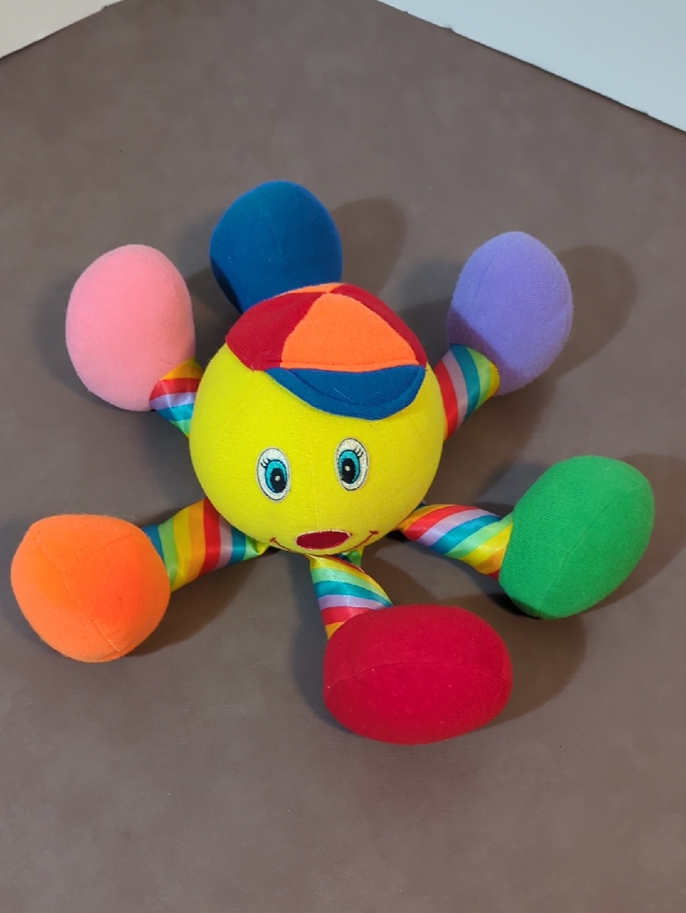 Vintage Jolly Toys Larry Leggy Octopus Colorful Rainbow Plush With Chime